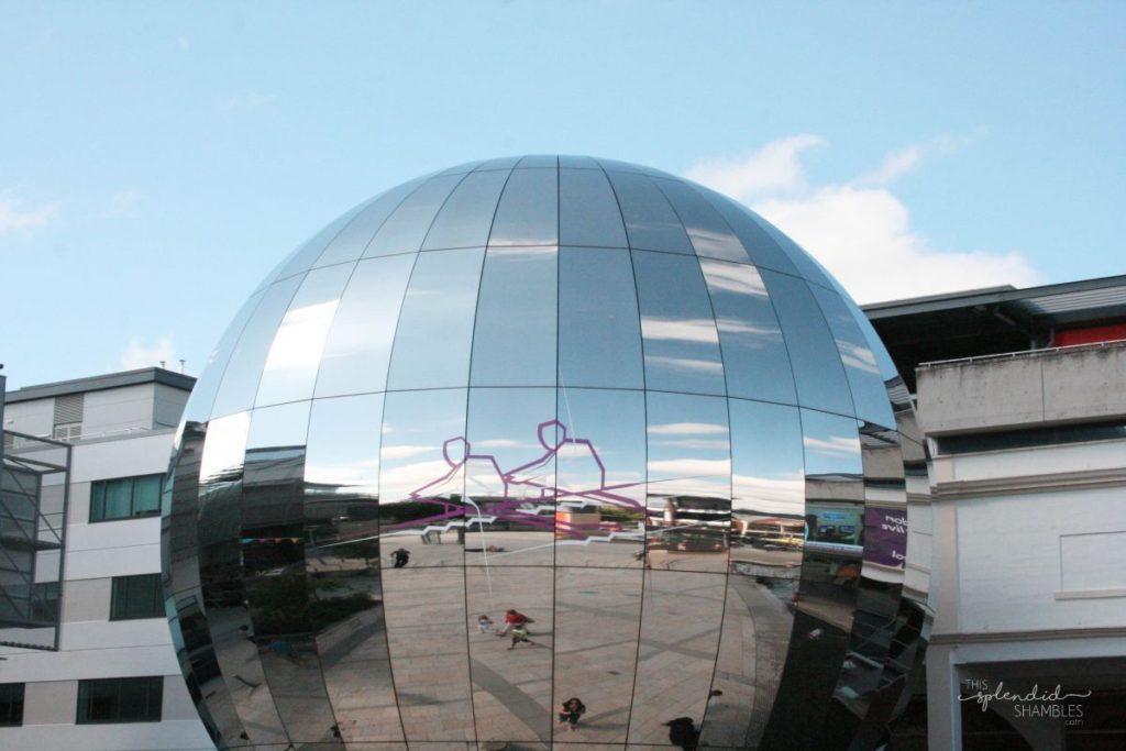 Reflective silver sphere in Millennium Square, Bristol.How to spend a day in Bristol, England. This Splendid Shambles.