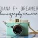 Mint colored Diana F+ Dreamer Lomography camera face on. Sitting on a pile of lomography pictures, white background. This Splendid Shambles blog.