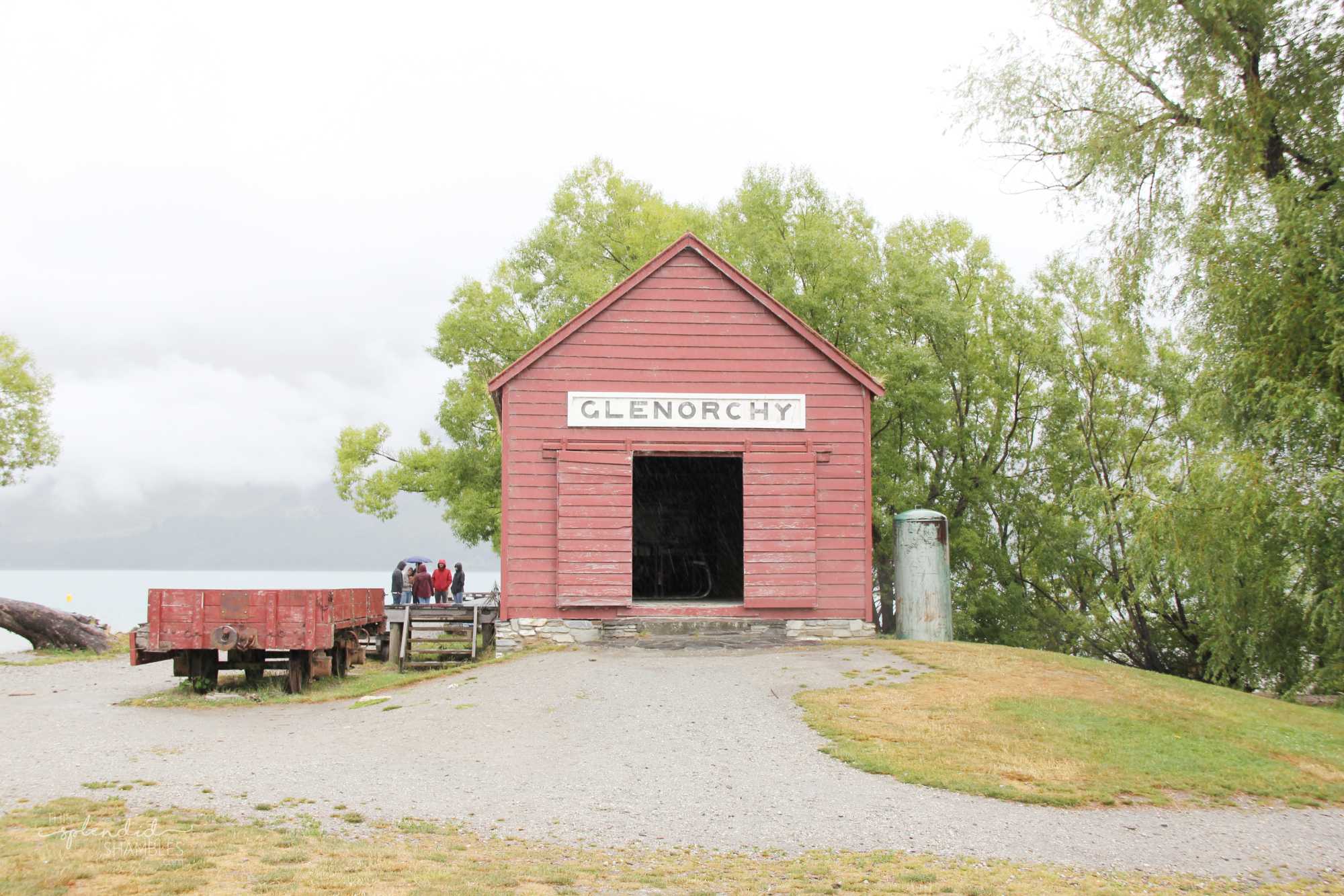 Red bar with 'glenorchy' above the door. Things to do in Queenstown.