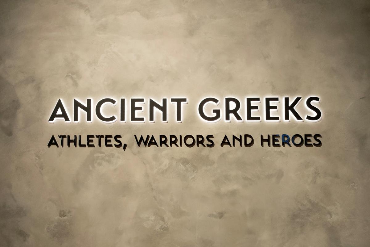 Ancient Greeks: Athletes, Warriors and Heroes exhibition name at Auckland Museum.