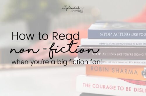 Pile of non-fiction books to the right. How to read non-fiction books.