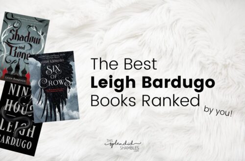 White fluffy blanket, with 3 best Leigh Bardugo books ranked by you on the the lesft.