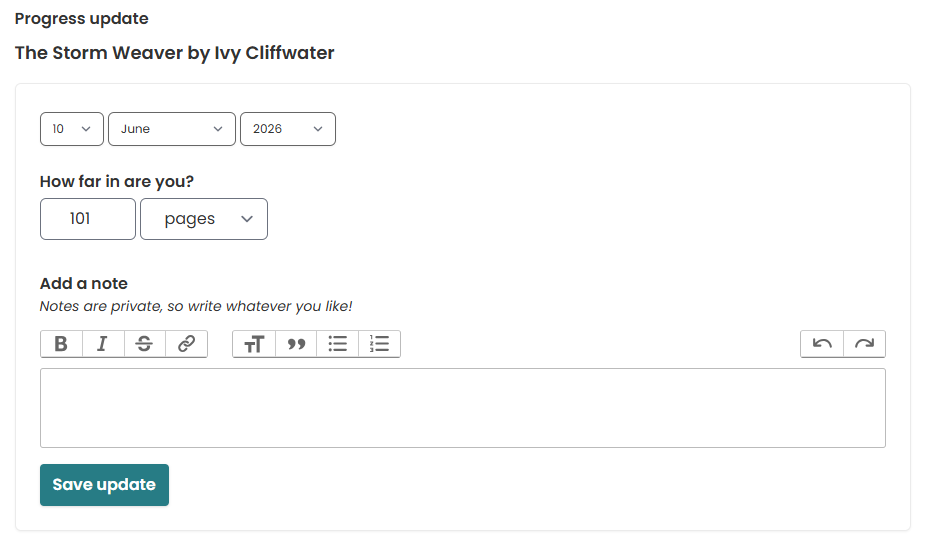 Adding private notes to StoryGraph.