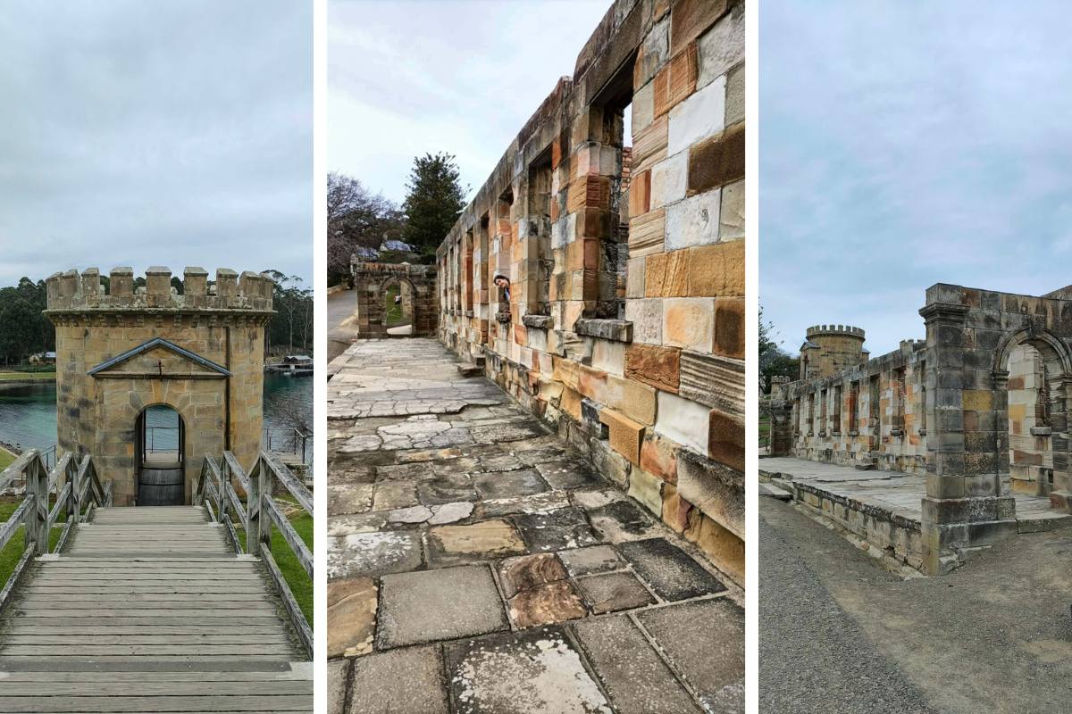 Triptych of the Guard Tower and surrounding buildings at Port Arthur