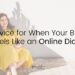 Woman (Anjali) sitting on the grown in a yellow dress, the words 'Advice for When Your Blog Feels Like an Online Diary' written on the top.